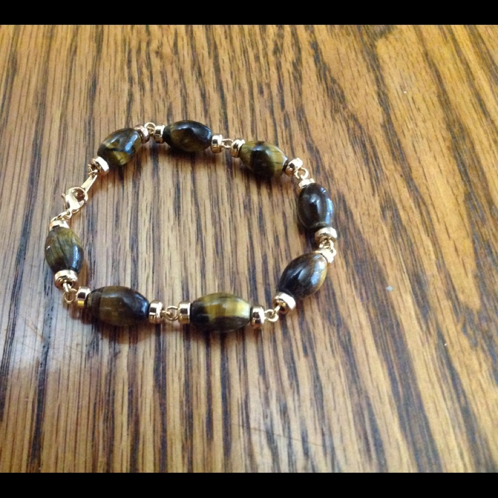 18k GP Brown tiger eye Lucky charms bracelet